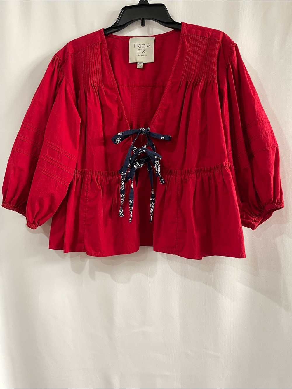 Tricia Fix X Free People bubble sleeve tie front red blouse women’s medium